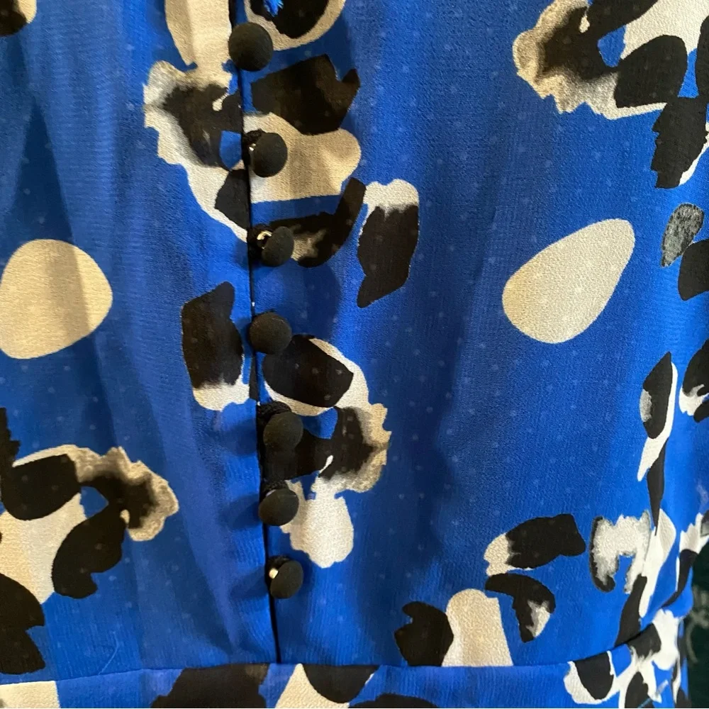Cabi #5576 Untamed Electric Blue Mixed Floral Print Sleeveless Polka Dot Dress M